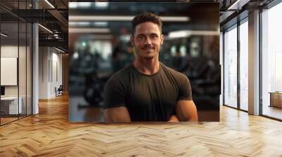 portrait of muscular man at the gym. personal trainer concept. generative ai. Wall mural