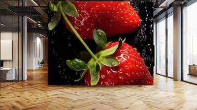 strawberries in water splash, isolated on black background. generative ai. Wall mural