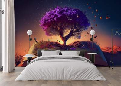 book with tree and sun Wall mural