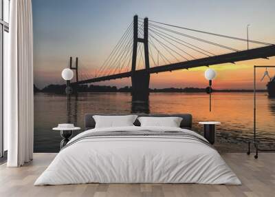 Quincy Illinois Memorial Suspension Bridge at Sunset over Mississippi River Wall mural