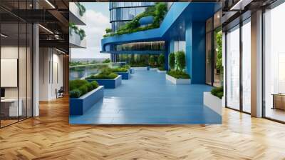 Modern residential area with blue construction materials, green areas receiving a lot of importance as an environmental measure Wall mural