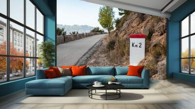 A milestone with second kilometer sign, spain Wall mural