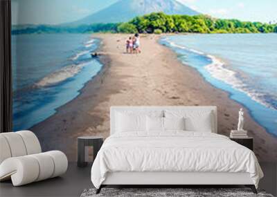 Way beach to the island with the gran volcano Wall mural