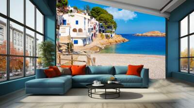 View of the beach of Sa Tuna with the houses that maintain the appearance of the old fishermen's houses creating very picturesque corners. Begur, Costa Brava, Catalonia, Spain Wall mural