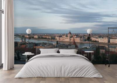 Budapest skyline on a blue sunset scene Wall mural