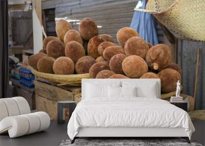 Malagasy baobab fruit in a food market Wall mural