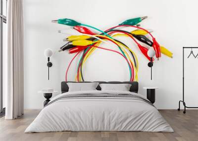 multi coloured test leads with alligator clips on a white background Wall mural