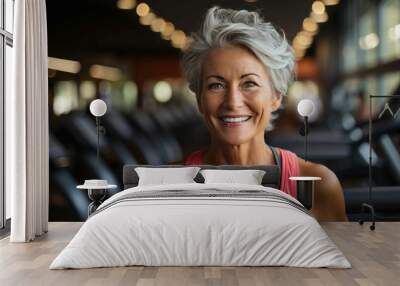 Cheerful Woman with Muscular Build Smiling Indoors Wall mural