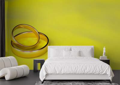 3d illustration, engagement rings, yellow background, copy space, 3d rendering. 3d Wall mural