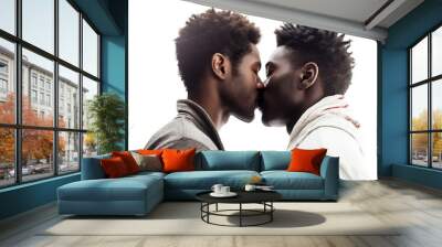 african gay couple kissing and looking at each other Wall mural