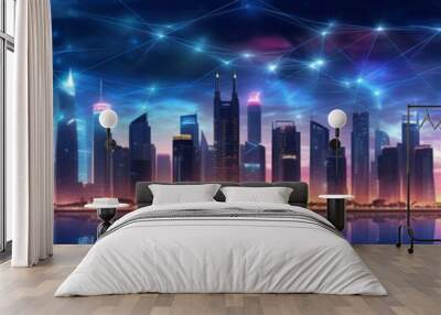 an illustration, background landscape with tall business towers, website header, ai generative Wall mural