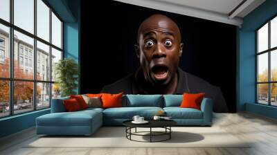 bald african american man with his eyes wide open in extreme surprise Wall mural