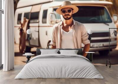 confident young man in casual clothes and sunglasses Wall mural