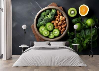 delicious plate of fresh fruits and vegetables, healthy food Wall mural