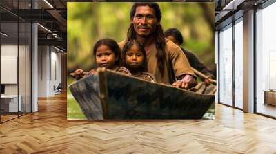 family of indigenous people from Venezuela sailing down the Orinoco River Wall mural