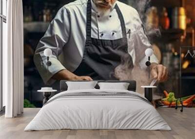 famous chef works in the kitchen of a large restaurant Wall mural