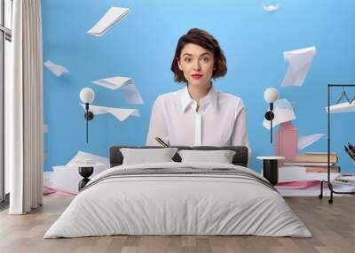 funny young employee businesswoman wears casual shirt Wall mural