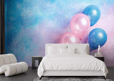 gender reveal balloons and glitter invitation Wall mural