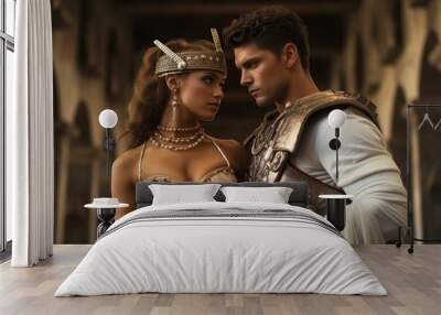 gladiator in roman armor with a very beautiful woman Wall mural