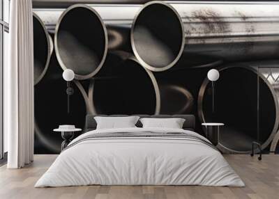 illustration, blurred gray industrial steel pipes, web site headers, ai generative Wall mural