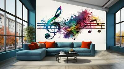 illustration, colorful musical notes, ai generative Wall mural