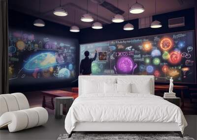 illustration, futuristic school classroom, ai generative Wall mural