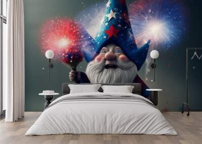 illustration, happy gnome celebrating, image generated by AI Wall mural