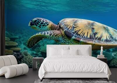 illustration, sea turtle, website header, ai generative Wall mural