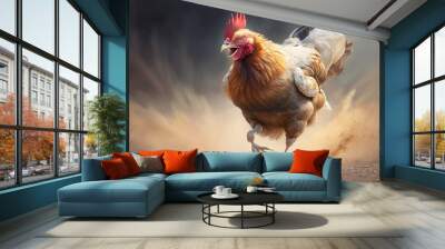 image, chicken running, generative ai Wall mural