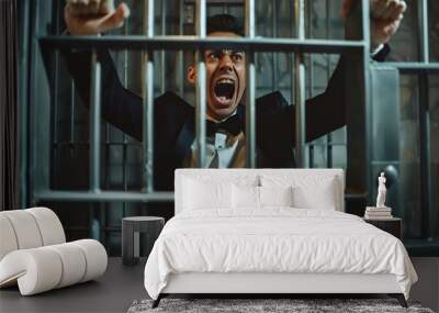 Man in Suit and Bow Tie in Jail Cell Wall mural