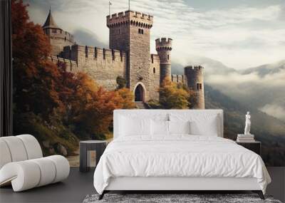 medieval castle where the imposing towers and stone walls stand out Wall mural