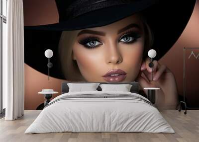 pretty model woman face with make-up artistry smokey eyes Wall mural