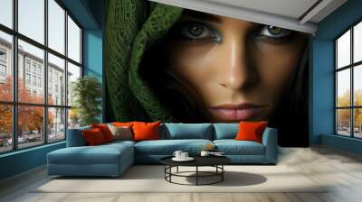 pretty woman with mysterious green eyes Wall mural