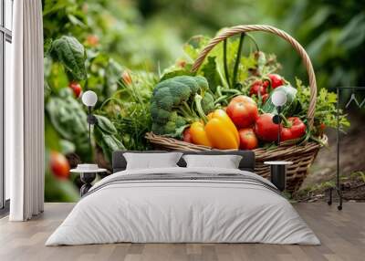 rustic basket of fresh vegetables Wall mural