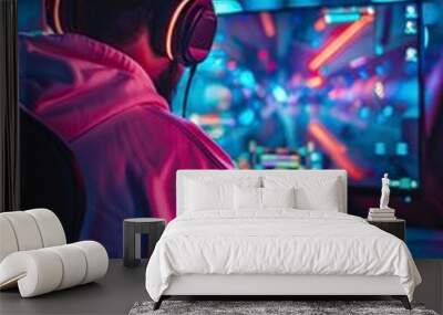 Smart game streamer enjoy playing team battle with online streaming Wall mural