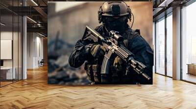 special forces soldier holding a gun Wall mural