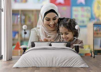 Woman Teaching Preschoolers at Table Wall mural