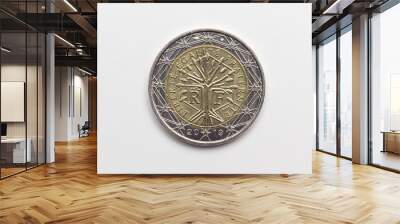 Official coin of two euros of the European Economic Community. Legal tender metal coin with different images depending on the country that issues the coin. Wall mural