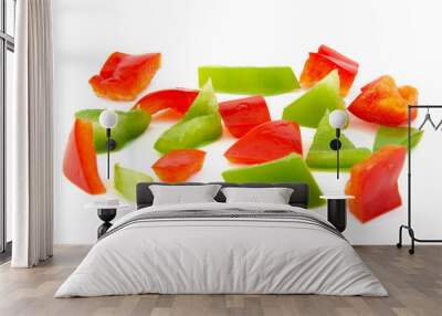 Chopped red and green pepper on white background. Wall mural