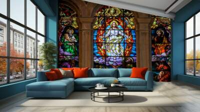 Jesus, Moses and Saint Paul - Stained Glass Wall mural