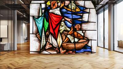 Stained Glass - Jesus Calls Four Fishermen to follow Him Wall mural