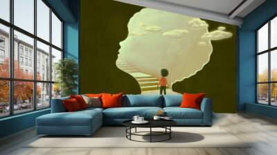 Black lives matter , hope freedom and dream concept ,surreal artwork,  African black boy looking at the light Wall mural