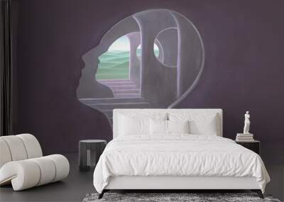 Brain mind soul and hope concept art, 3d illustration, surreal artwork, imagination painting, conceptual idea Wall mural