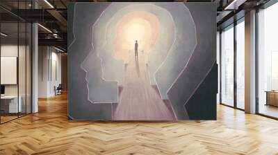 Brain psychology mind soul and hope concept art, 3d illustration, surreal artwork, imagination painting, conceptual idea	 Wall mural