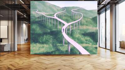 Concept art of surreal road, way, lost, life and endless. conceptual 3d illustration. mysteryof building in nature landscape. painting artwork.  Wall mural