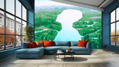 Conceptual artwork, Nature hope life happiness spiritual and freedom concept , surreal landscape of human river, painting art, imagination illustration Wall mural