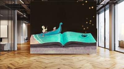 Education￼ learning dream hope inspiration and freedom concept, boy with ￼imagination book. surreal painting. Fantasy art, conceptual artwork, happiness of child illustration	 Wall mural