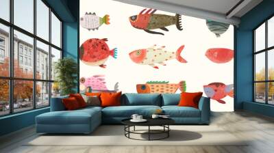 Fish, watercolor painting. animal cartoon vector illustration collection. isolated on a white background.	
 Wall mural