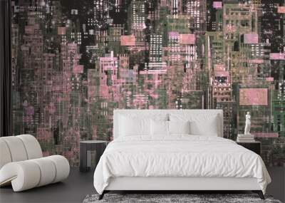 Futuristic city, surreal art, architecture painting, abstract of building, panorama Wall mural