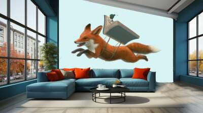 Girl and fox and book. education, imagination and dream concept art. surreal illustration. conceptual artwork. Wall mural